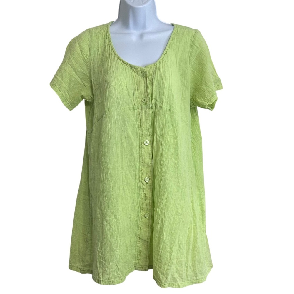 Disney Catalog Women's L Lime Green Cotton Crinkle Gauze Tunic Top Beach Coverup